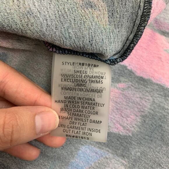 Plenty Tracy Reese Midi Dress XSP Petite Back Zip Round Buttons Puff Sleeve Geo - Picture 13 of 16